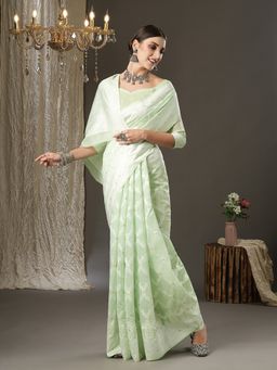 Akhilam - Womens Cotton Silk Green Woven Design Designer Saree with Unstitched Blouse